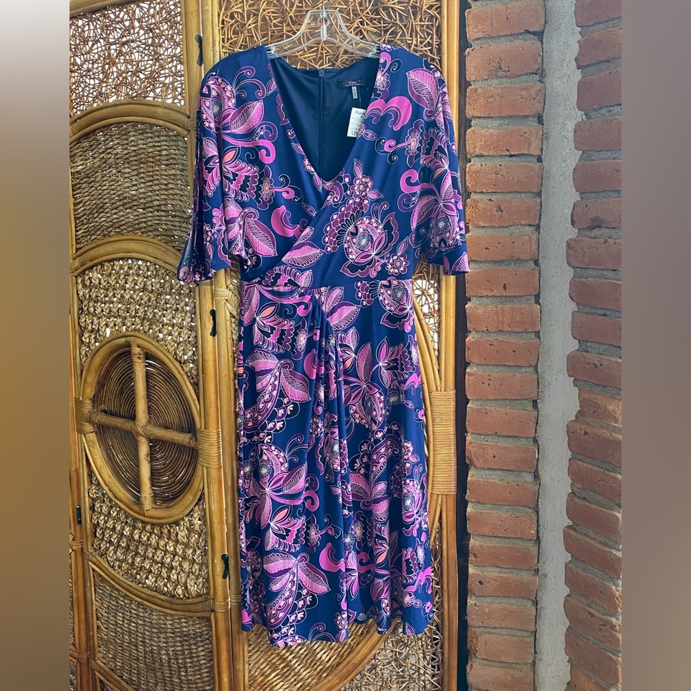Trina Turk Stunning Pink and Purple Paisley Patterned Midi Dress New With Tags